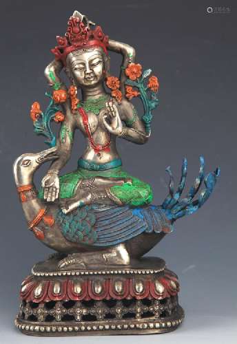 A COLORFUL PAINTED BRONZE BUDDHA