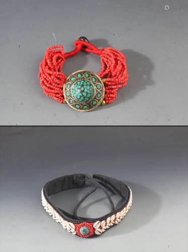 A CORAL HEADBAND AND CORAL BRACELETS