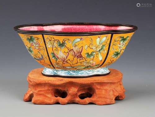 A BRONZE BASE ENAMEL COLORED CUP