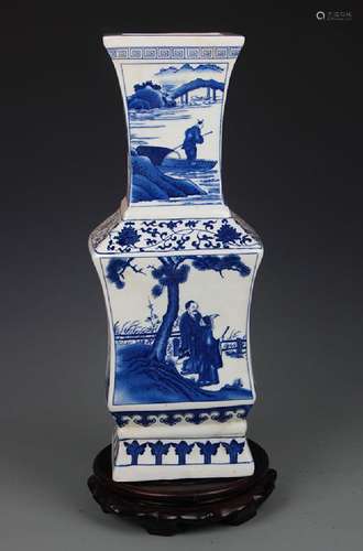 BLUE AND WHITE LANDSCAPING PORCELAIN SQUARE VASE