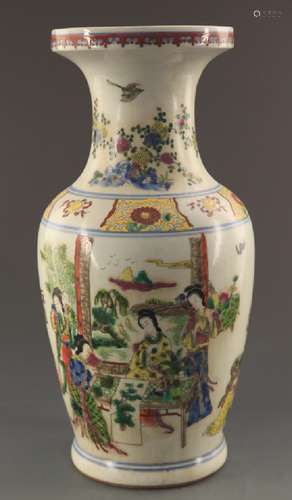 FAMILLE ROSE FEMALE PAINTED PORCELAIN VASE