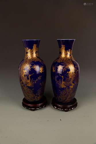 PAIR OF BLUE COLOR WITH DRAGON PORCELAIN JAR