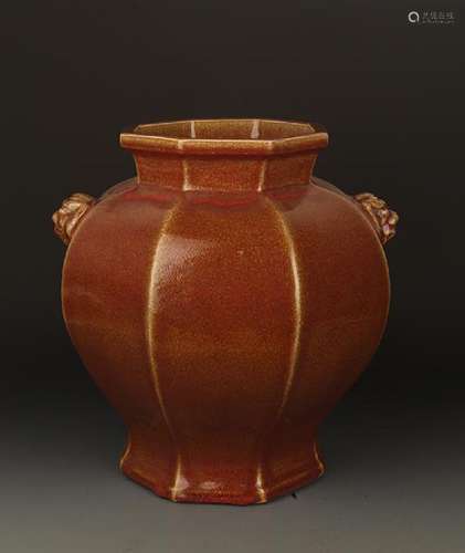 A FINE RED COLOR LANG YAO EIGHT SIDE JAR