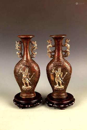 PAIR OF DRAGON HANDLE BRONZE JAR