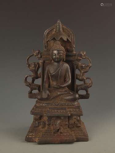 A FINE CAST IRON SAKYAMUNI FIGURE