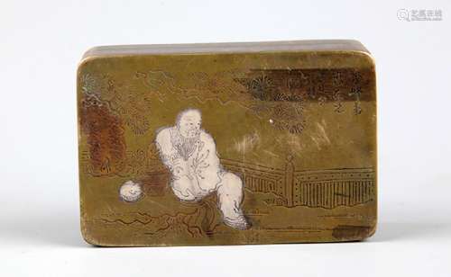 A FINE STORY CARVING BRONZE INK BOX