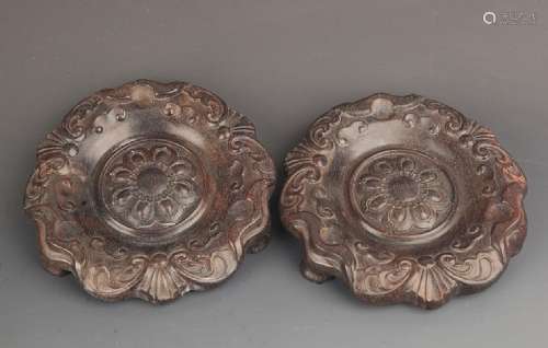 PAIR OF FINELY CARVED SANDALWOOD BASE