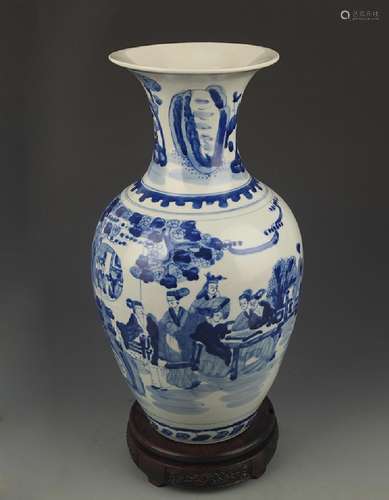 BLUE AND WHITE STORY PATTERN DECORATIONAL VASE