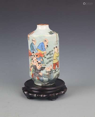 A FAMILLE ROSE BOY PATTERN PORCELAIN VASE