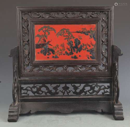 FINELY PAINTED CHINESE LACQUER TABLE PLAQUE