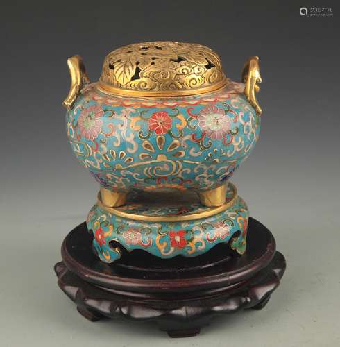 A FINELY CARVED CLOISONNÃ‰ ENAMEL BRONZE AROMATHERAPY