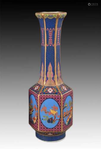 FAIENCE COLOR LONG NECK SIX SIDE PORCELAIN VASE