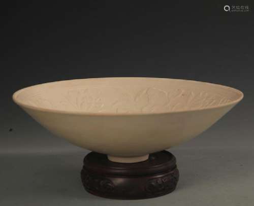 DING KILN LOTUS CARVING PORCELAIN BOWL