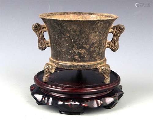 A DOUBLE EAR BRONZE CENSER