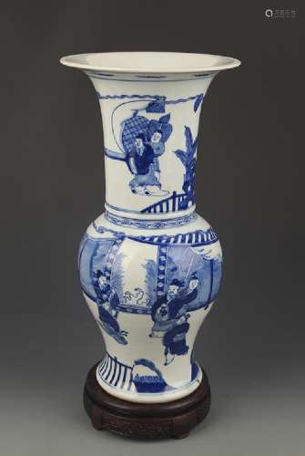 BLUE AND WHITE STORY PATTERN PHOENIX STYLE VASE