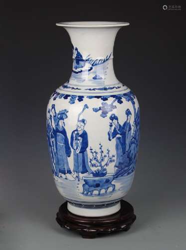 BLUE AND WHITE STORY PATTERN DECORATIONAL VASE