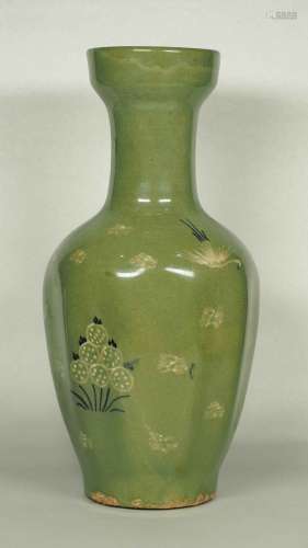 Celadon Vase with Crane and Plant Design, 15-16th Century Korean