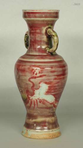 Vase with Elephant Handle and Phoenix Design, Yuan Dynasty