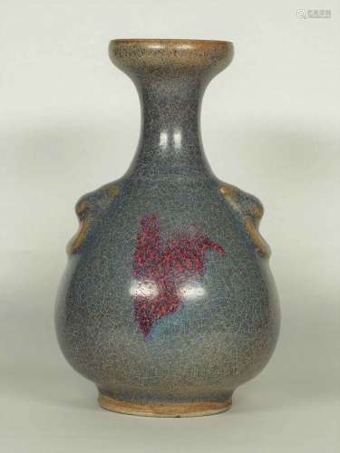 Jun Yuhuchun Vase with Purple Splash and Lion Handle, Jin-Yuan Dynasty