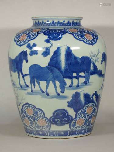 Large 8 Horses Jar, 'Yutang' Mark, Shunzhi Period, Qing Dynasty
