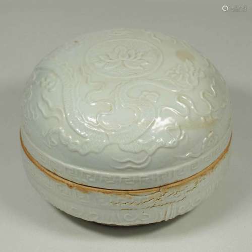 Shufu Box with Moulded Lotus and Dragon, Yuan Dynasty