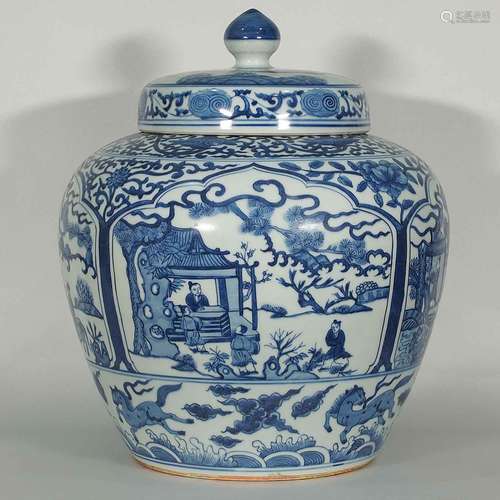 Large Lidded Jar with Narrative Scenes, Jiajing Mark, Ming Dynasty