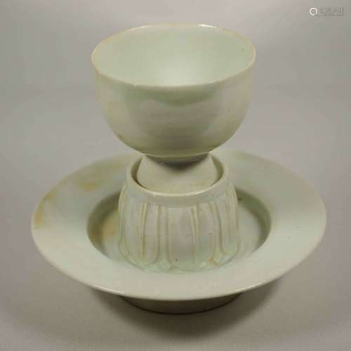 Qingbai Cup and Stand with Carved Lotus, Song Dynasty