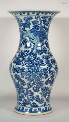 Large Gu-Form Vase with Qilin and Flowers Scroll, Transitional Period