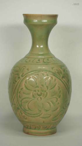 Yaozhou Vase with Carved Peony Scroll, Song Dynasty