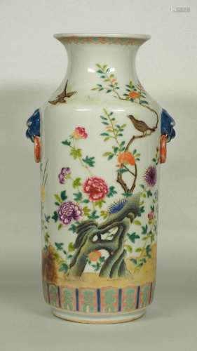 Lion-Head Handles Vase with Flowers, Guangxu Mark, Qing Dynasty