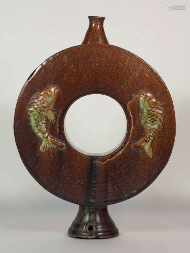 Bi-Form Moon Flask with Two Fishes, Song Dynasty
