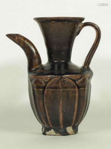 Black Glaze Ewer with Carved Lotus Petal, Song Dynasty
