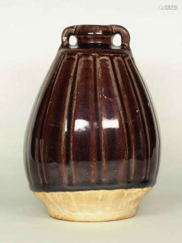 Red Brown Glaze Jarlet with Two Lugs, Sukhothai