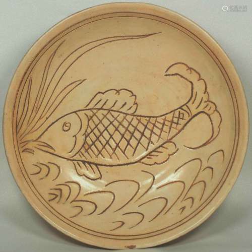 Cizhou Plate with Sgrafitto  Fish, Jin Dynasty