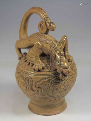 Celadon Reverse-Flow Ewer with Qilin Form, Eastern Han-Six Dynasties