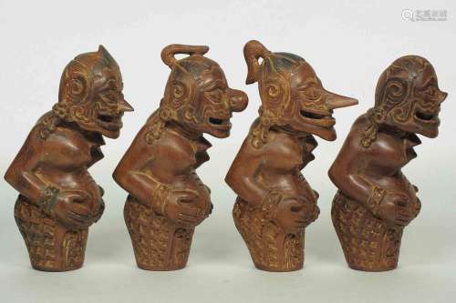Set of Four Hand-Carved Javanese Myth Divine 'Punokawan' Keris Handles