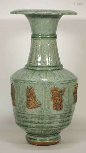 Large Longquan Vase with Biscuit-Decorated 8 Immortals, early Yuan Dynasty
