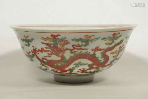 Wucai Bowl with Dragon, Jiajing Mark, late Ming-Transitional