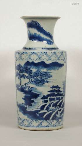 Vase with Scenery Design, Double Ring Mark, Qing Dynasty