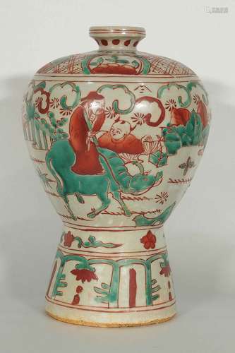 Wucai Meiping with Figures, Wanli Mark and Period, Ming Dynasty