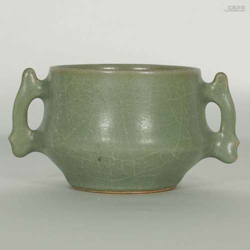 Longquan Crackled Censer with Handle, Song Dynasty
