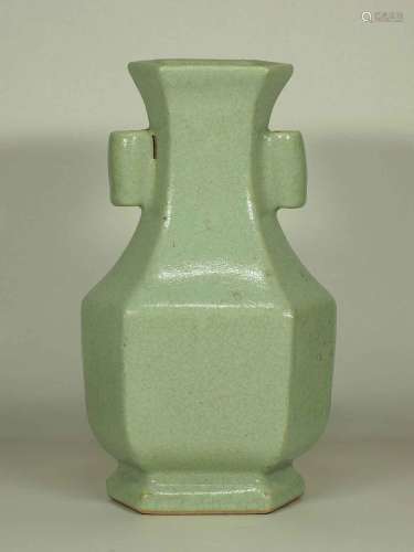 Celadon Crackled Hu-Form Vase, Ming Dynasty