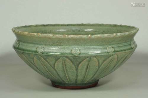 Large Longquan Bowl with Carved Lotus Petal, early Yuan Dynasty.