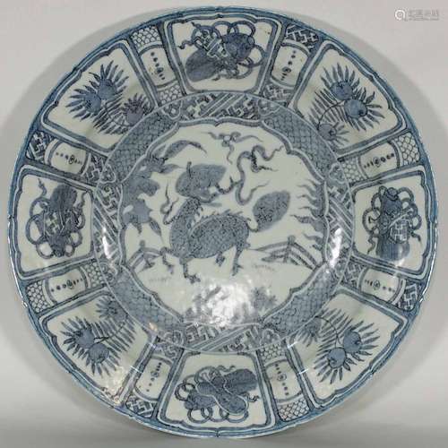 Massive Kraak Charger with Qilin, Wanli, Ming Dynasty