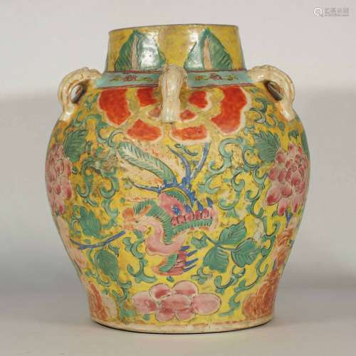 Polychrome Jar with Phoenix, late Ming Transitional