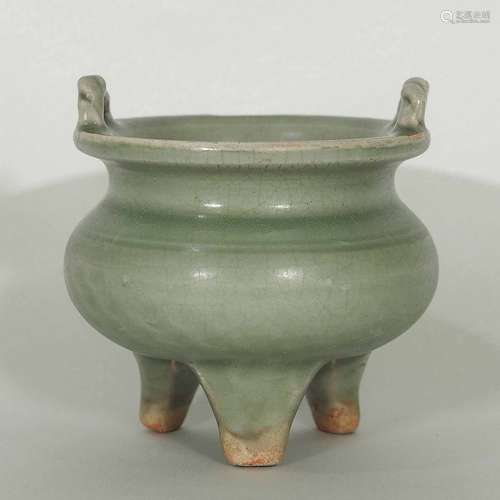 Longquan Tripod Censer with Twisted Handle, Yuan Dynasty