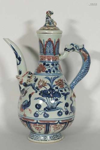 Ewer with Moulded Qilin Lid, early Ming Dynasty
