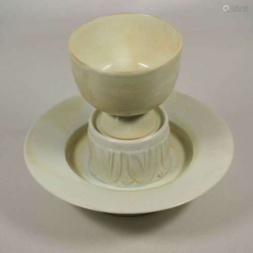 Qingbai Cup and Stand with Carved Lotus, Song Dynasty