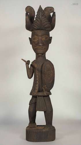 Wooden Statue Warrior with Spear and Shield, Nias Island