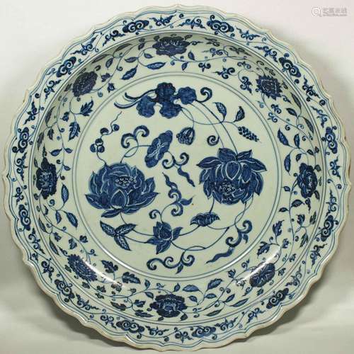 Charger with Lotus and Floral Scroll Design, Xuande Mark, Republic